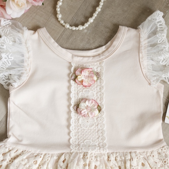 Haute Baby Ivory Peach Blush Cotton Embroidered Lace Dress Size 4 NWT - Picture 2 of 11